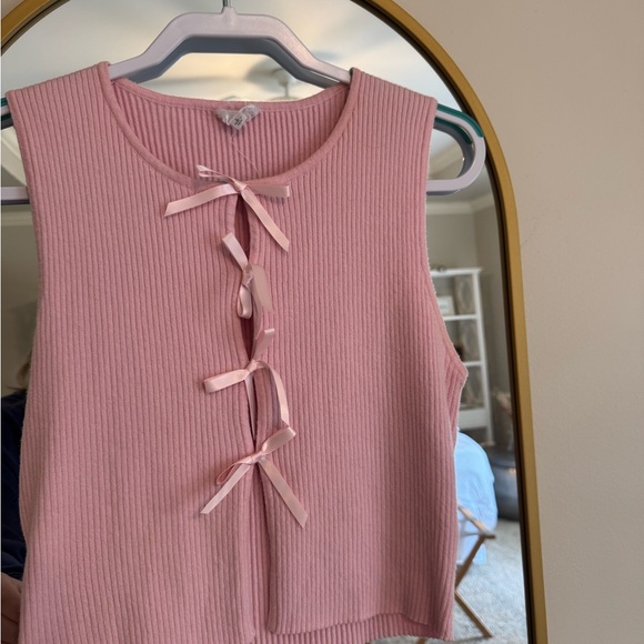 Pink Bow Detail Ribbed Tank Top - Picture 2 of 2